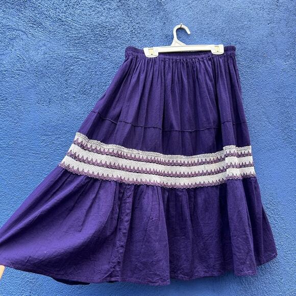 vintage purple cotton elastic waist full skirt - Picture 4 of 4